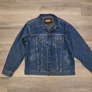 Guide Gear Mens Blue Denim Jean Jacket 100% Cotton Flannel Lined Trucker Jacket